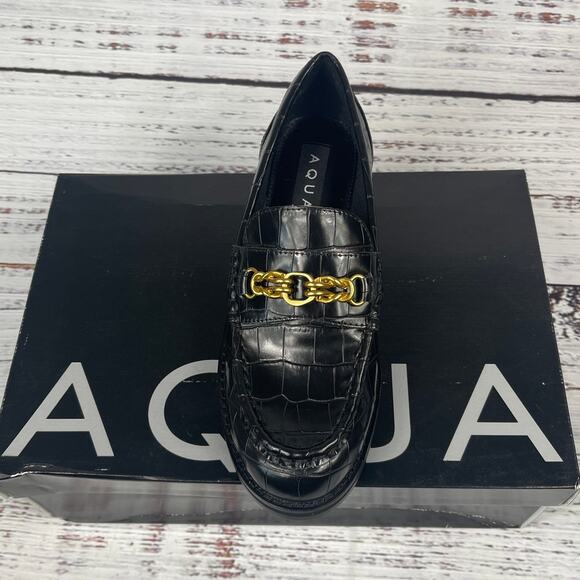 $118 Aqua Women's Size 6 Black  Perle Croc Embossed Loafers - Picture 3 of 9